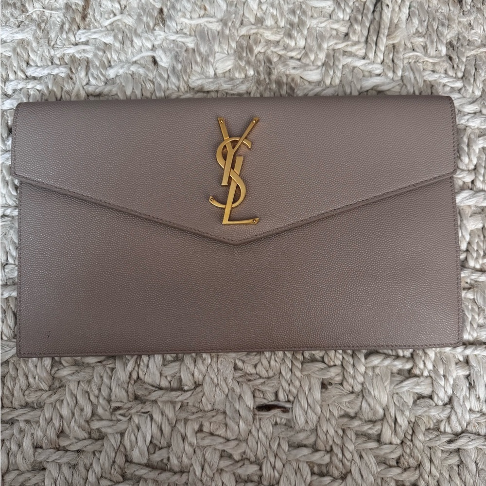 YSL Taupe Envelope Uptown Clutch